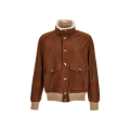 Blouson Aviateur Bomber cuir suède marron poches plaquées