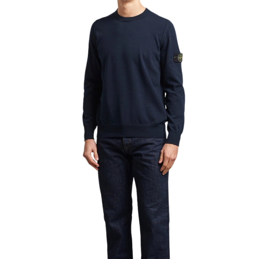 Pull ras-du-cou STONE ISLAND  jersey coton bio bleu marine