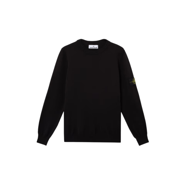 Pull manche longue STONE ISLAND col rond coton bio noir