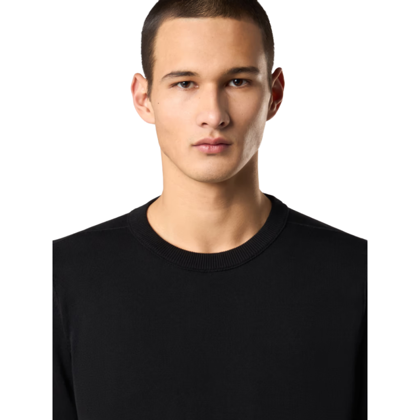 Pull manche longue STONE ISLAND col rond coton bio noir