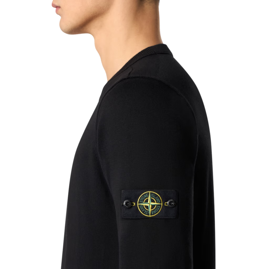 Pull manche longue STONE ISLAND col rond coton bio noir