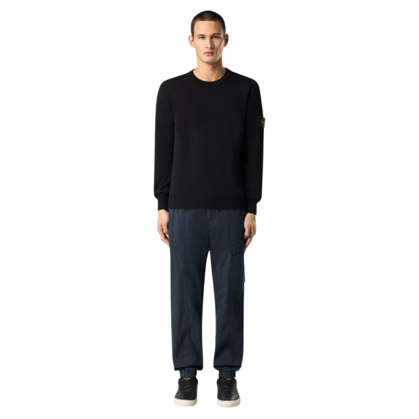 Pull manche longue STONE ISLAND col rond coton bio noir