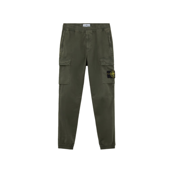 Pantalon cargo STONE ISLAND sergé de coton bio kaki délavé bas élastique
