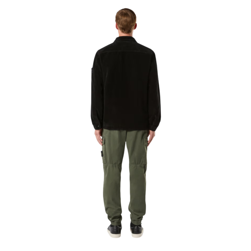 Pantalon cargo STONE ISLAND sergé de coton bio kaki délavé bas élastique
