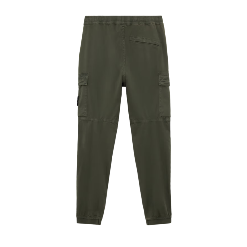 Pantalon cargo STONE ISLAND sergé de coton bio kaki délavé bas élastique