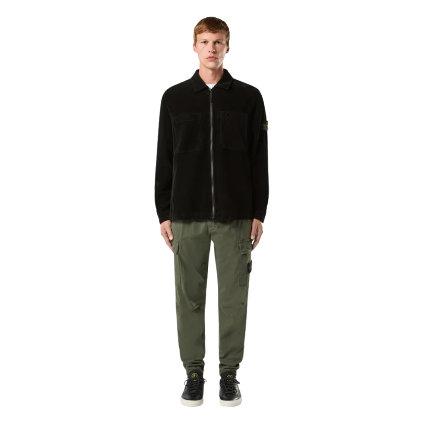 Pantalon cargo STONE ISLAND sergé de coton bio kaki délavé bas élastique