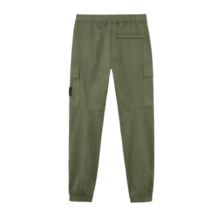 Pantalon cargo STONE ISLAND satin laine coton stretch kaki bas élastique