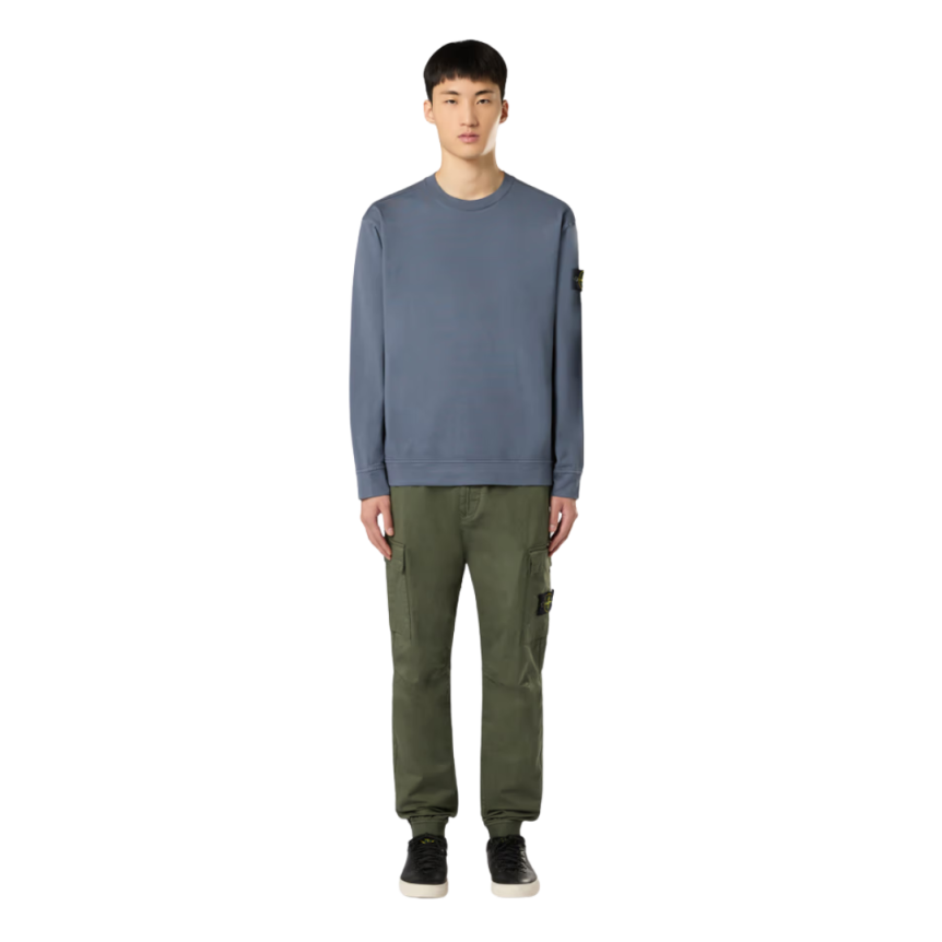 Pantalon cargo STONE ISLAND satin laine coton stretch kaki bas élastique