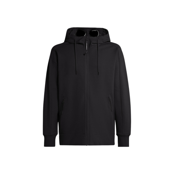 Sweat-shirt à capuche lunettes CP COMPANY Cardigan zippé coton polaire noir relief diagonal