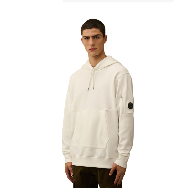 Sweat à capuche CP COMPANY en polaire coton à relief diagonal blanc