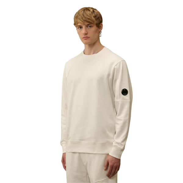 Sweat-shirt ras du cou CP COMPANY en coton polaire blanc à relief diagonal
