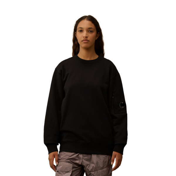 Sweat-shirt ras du cou CP COMPANY en coton polaire noir à relief diagonal