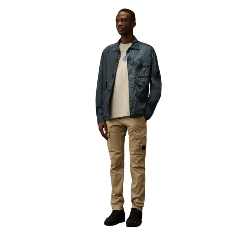 Pantalon cargo CP COMPANY en coton satin extensible beige poche lentille