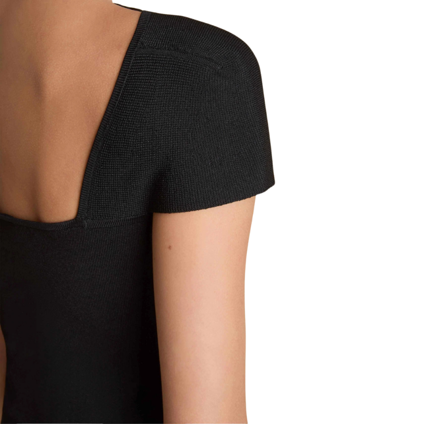 Robe longue KHAITE Basile fendue viscose noir col bateau incurvé