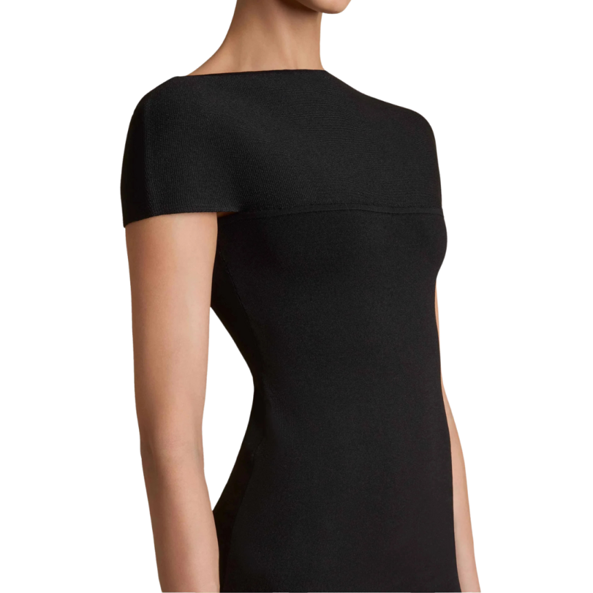 Robe longue KHAITE Basile fendue viscose noir col bateau incurvé