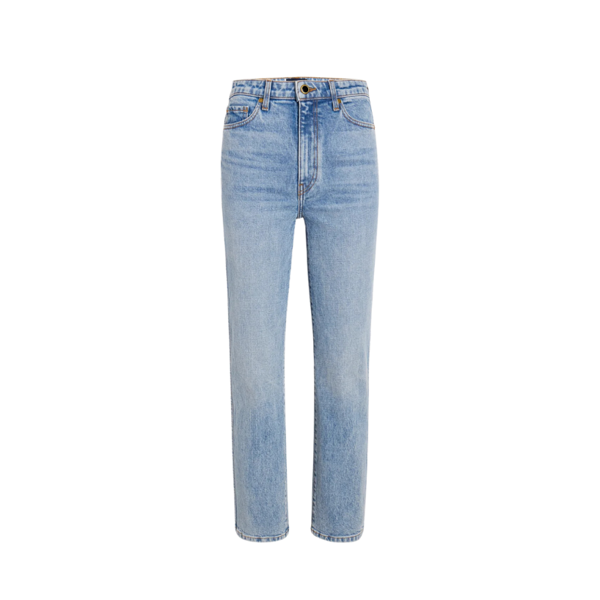 Jean droit taille haute AKHAITE bigail coton denim bleu clair