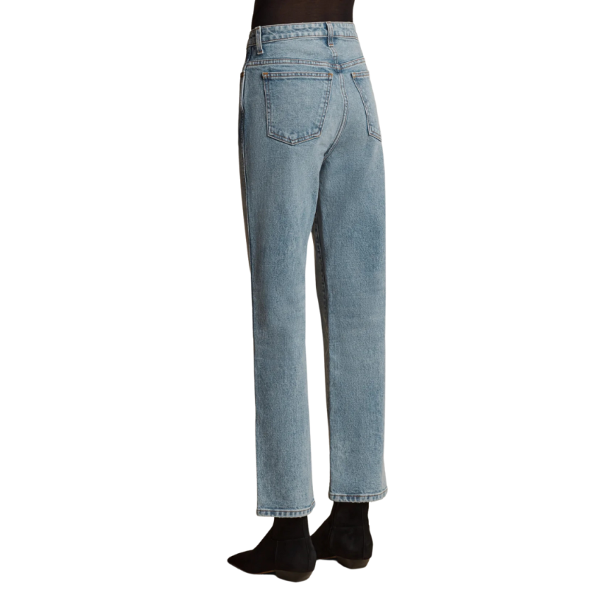 Jean droit taille haute AKHAITE bigail coton denim bleu clair