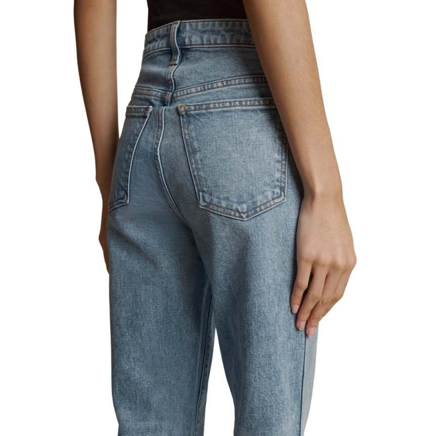 Jean droit taille haute AKHAITE bigail coton denim bleu clair