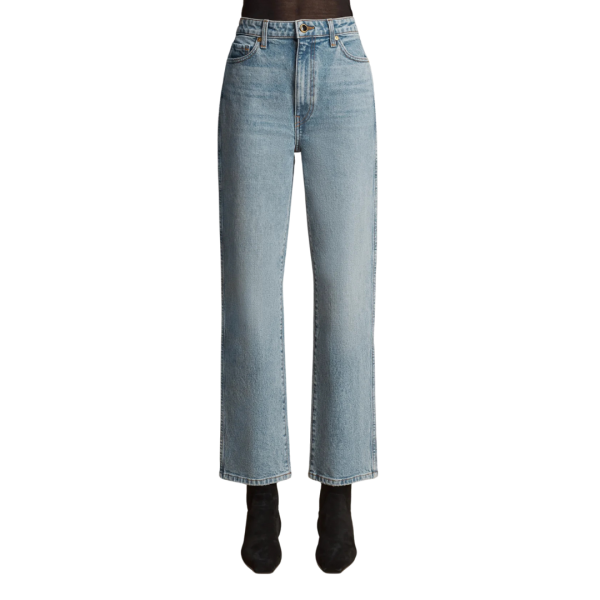 Jean droit taille haute AKHAITE bigail coton denim bleu clair