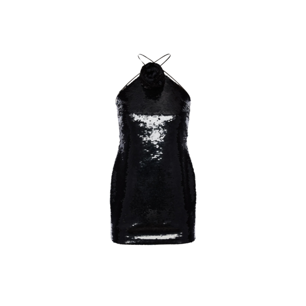 Mini-robe ras du cou lien fleur MAGDA BUTRYM à sequins noir