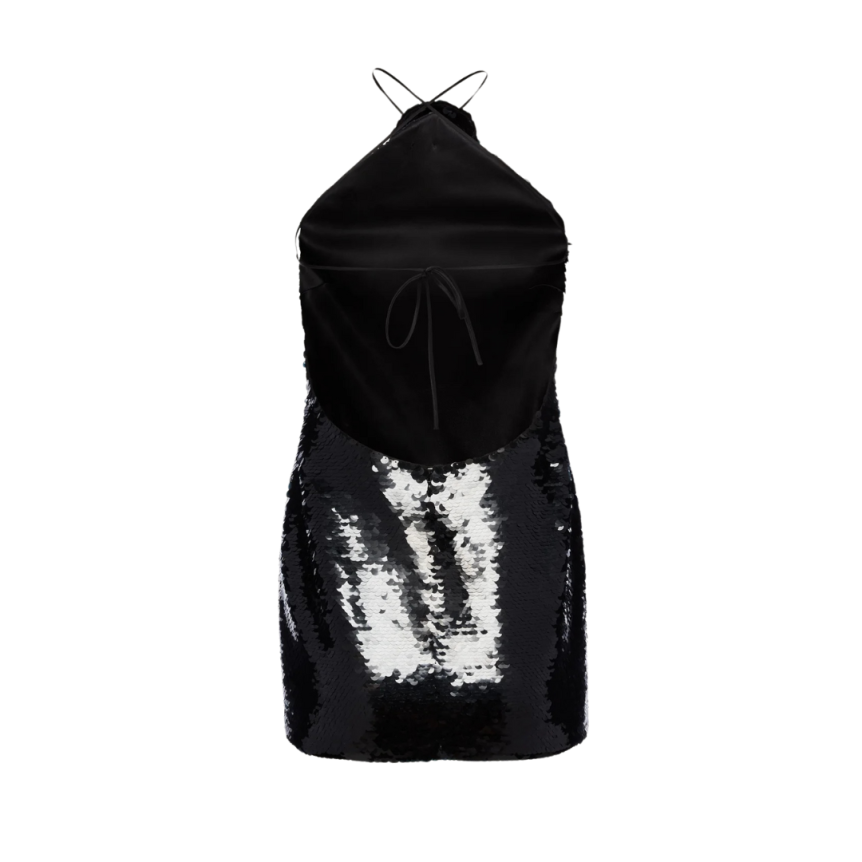 Mini-robe ras du cou lien fleur MAGDA BUTRYM à sequins noir