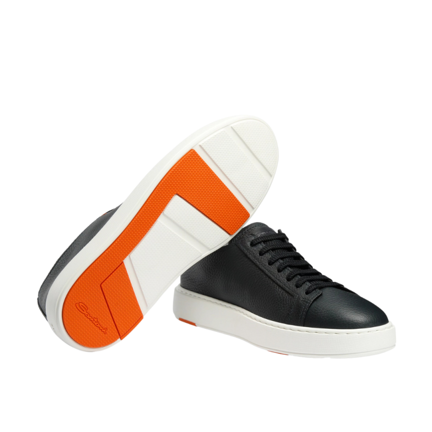 Baskets basses SANTONI cuir grainé bleu marine