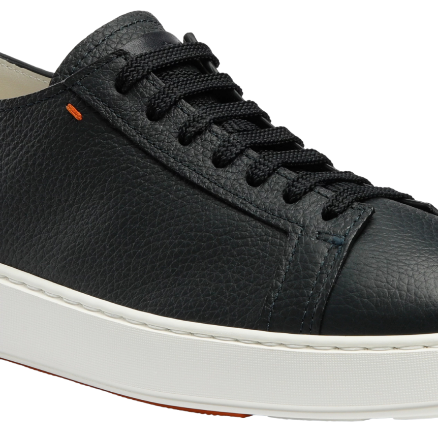 Baskets basses SANTONI cuir grainé bleu marine