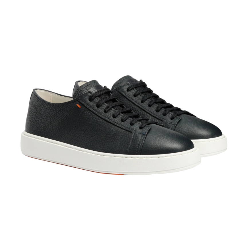 Baskets basses SANTONI cuir grainé bleu marine