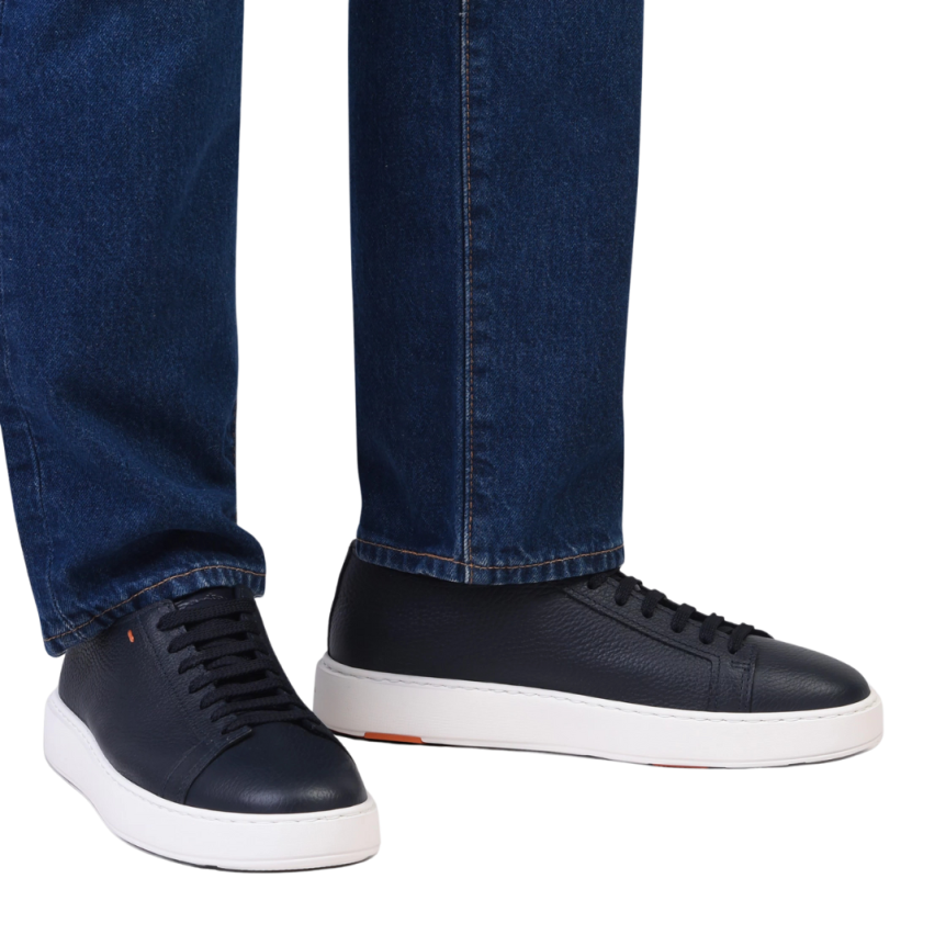 Baskets basses SANTONI cuir grainé bleu marine