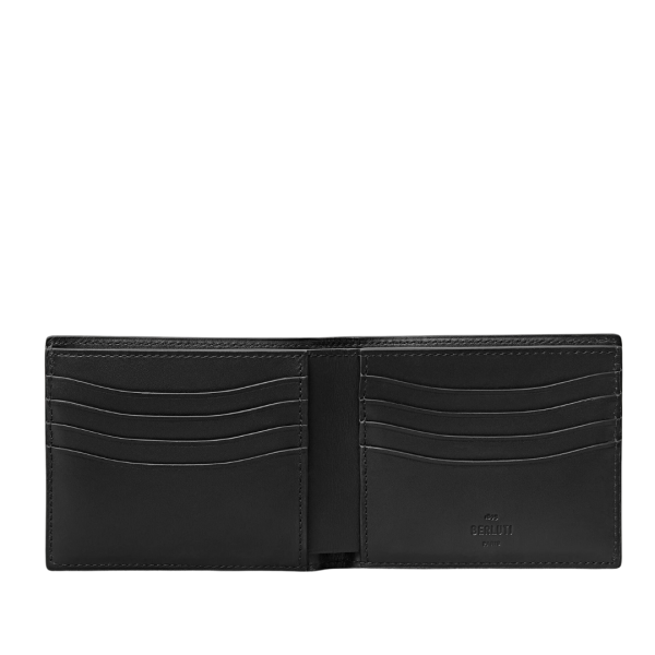 Portefeuille Compact BERLUTI Makore Slim cuir veau bleu marine Scritto