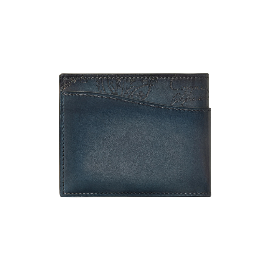 Portefeuille Compact BERLUTI Makore Slim cuir veau bleu marine Scritto