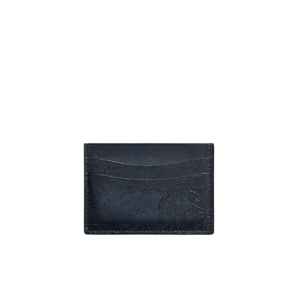 Porte-carte BERLUTI Bambou cuir veau Venezia bleu marine Scritto
