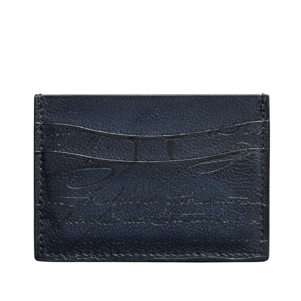 Porte-carte BERLUTI Bambou cuir veau Venezia bleu marine Scritto