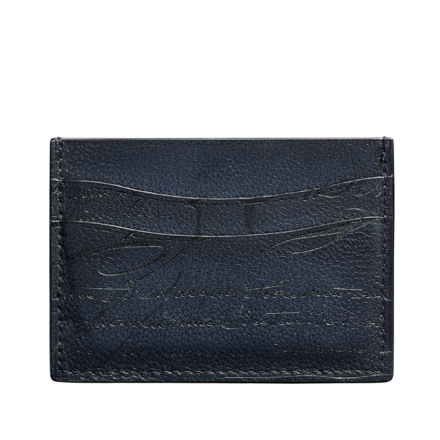 Porte-carte BERLUTI Bambou cuir veau Venezia bleu marine Scritto