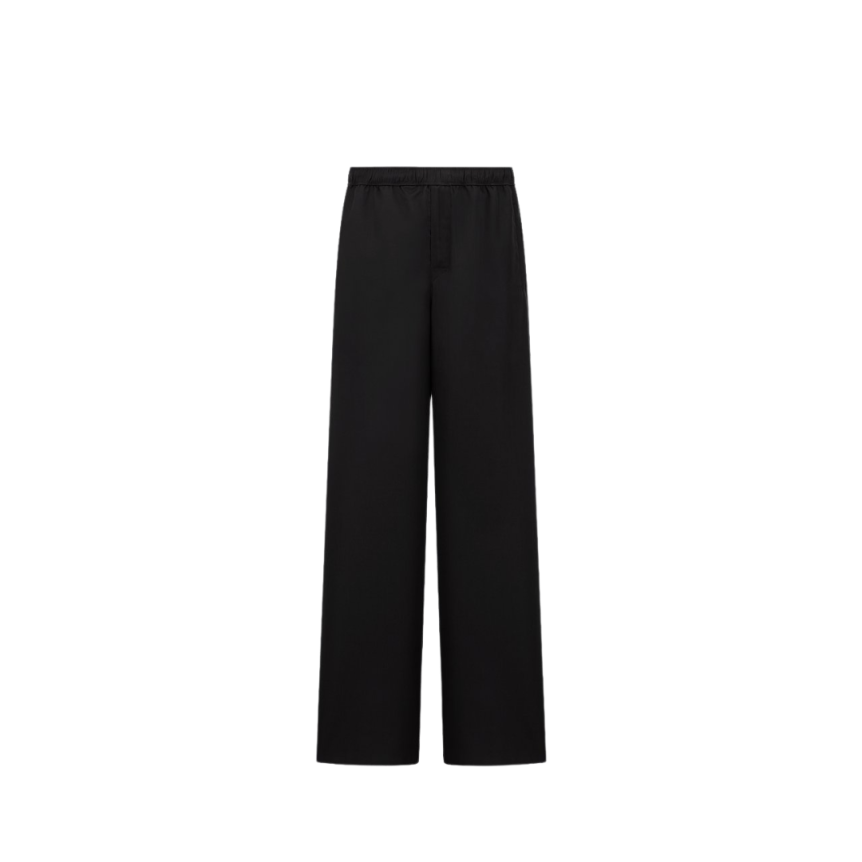 Pantalon à taille élastique broderie Christian Dior Couture Toile soie noire