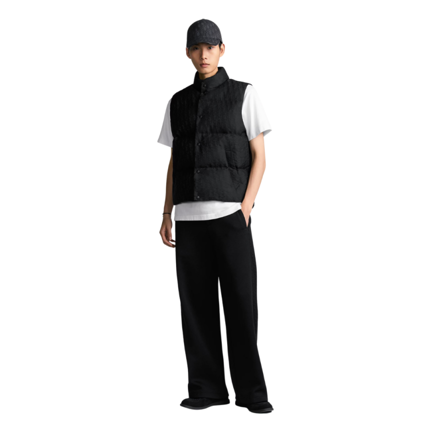 Pantalon à taille élastique broderie Christian Dior Couture Toile soie noire