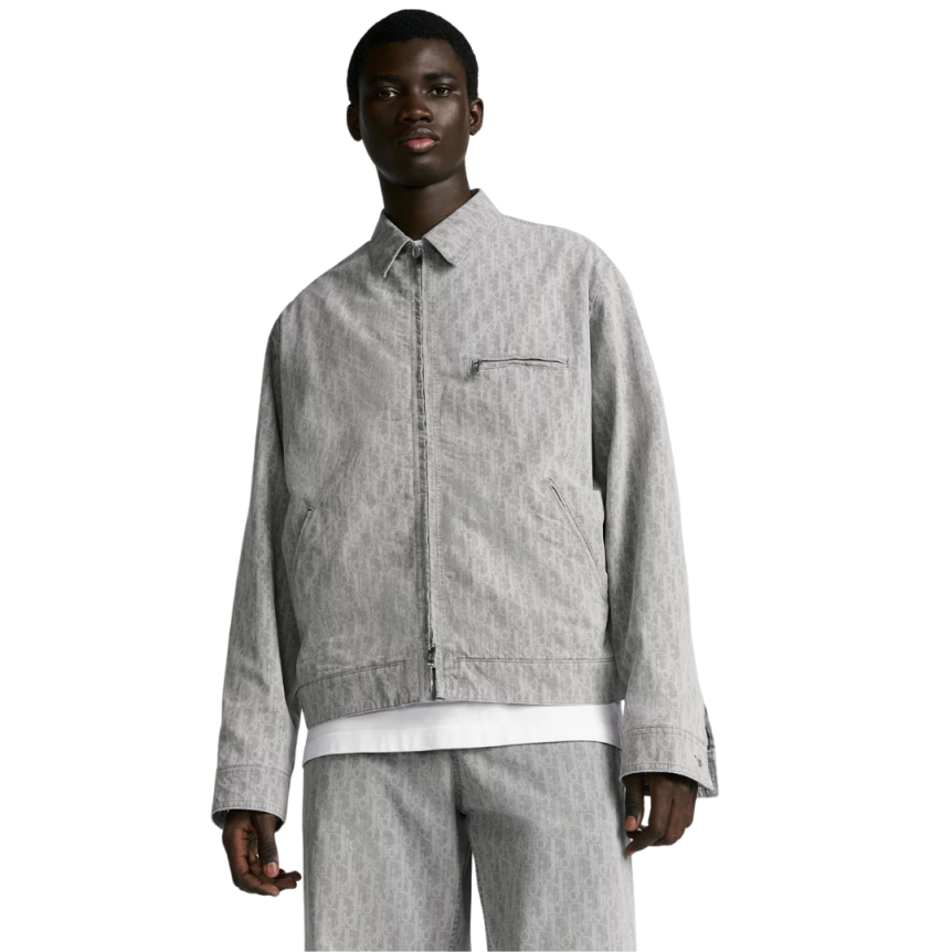 Blouson zippé DIOR oblique jeans denim coton gris