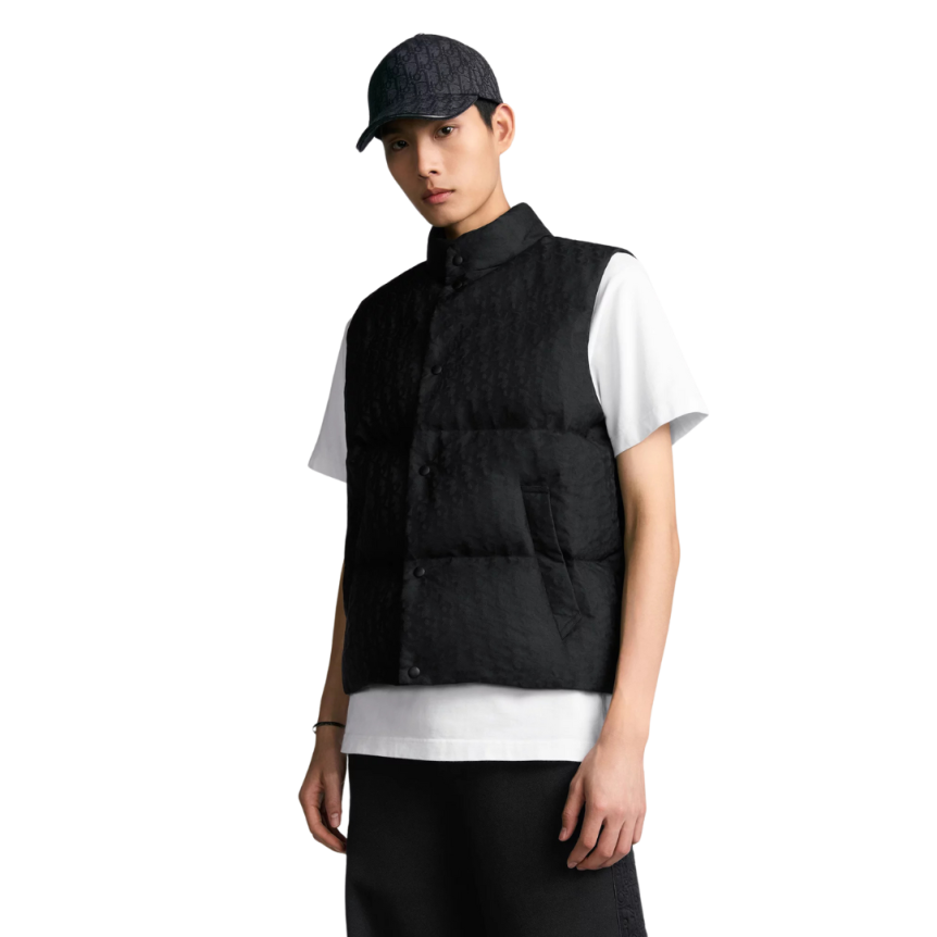 Doudoune gilet sans manche DIOR oblique jacquard technique noir