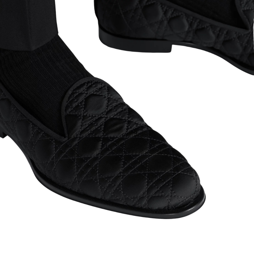 Mocassin Dior Timeless Nylon satin Kumo Cannage noir