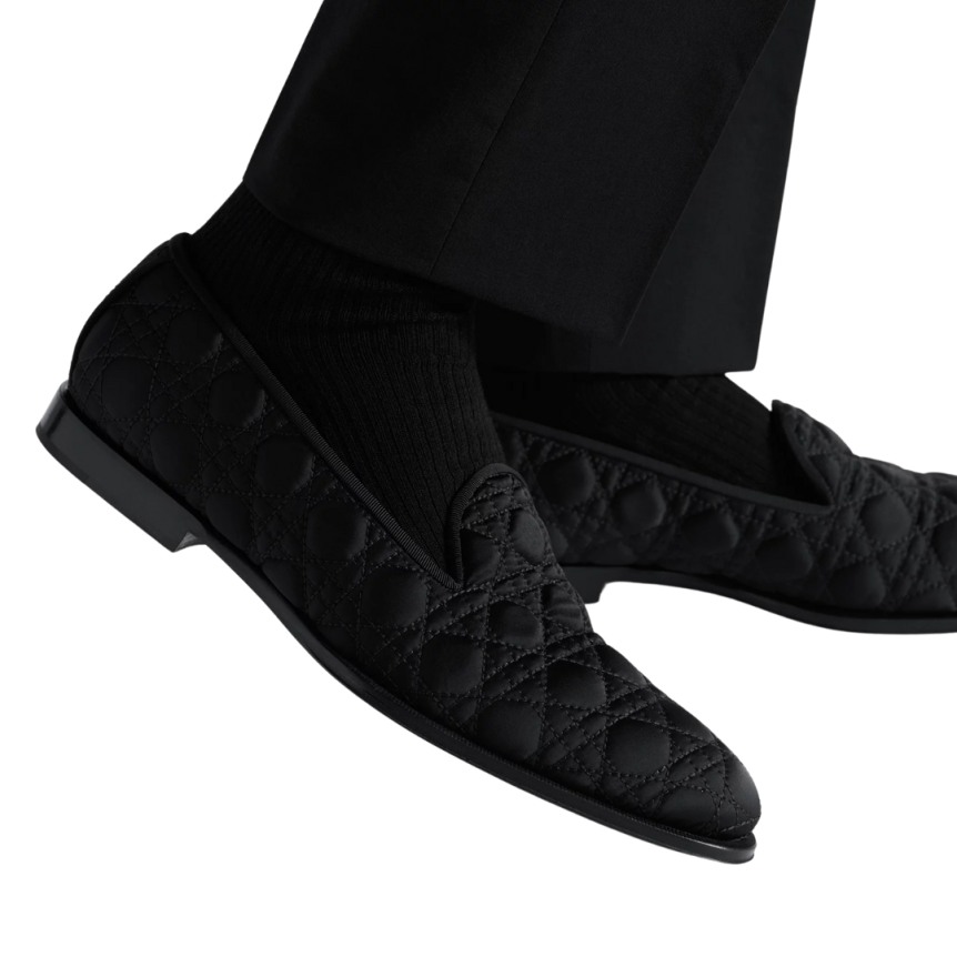 Mocassin Dior Timeless Nylon satin Kumo Cannage noir