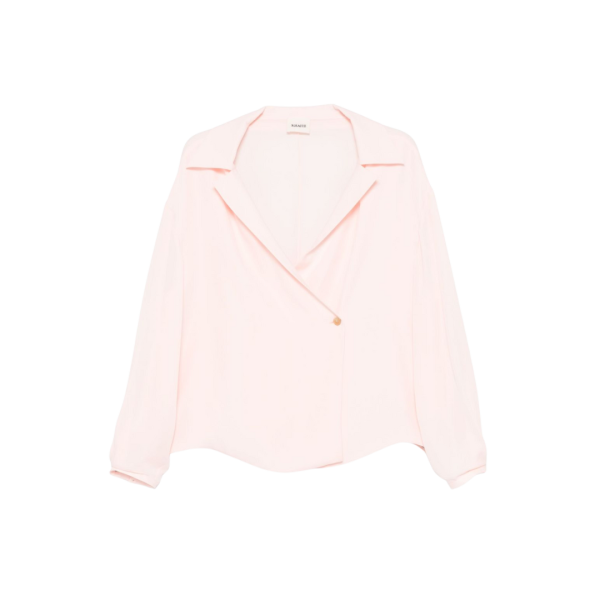 Blouse croisée KHAITE Ashton cache cœur popeline coton rose pale
