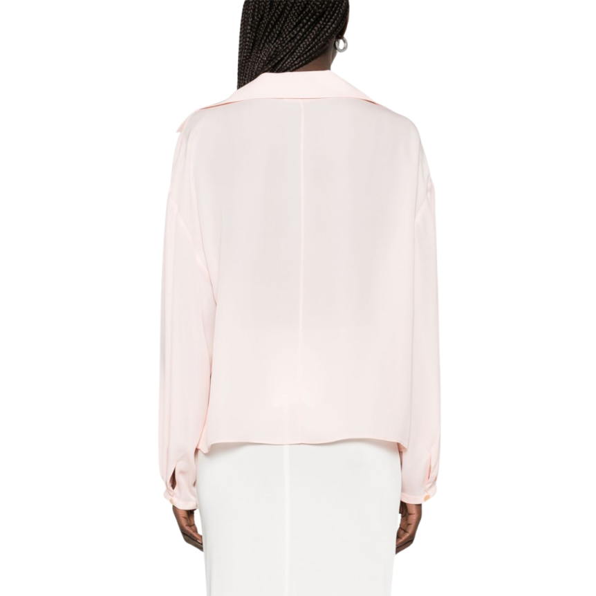Blouse croisée KHAITE Ashton cache cœur popeline coton rose pale