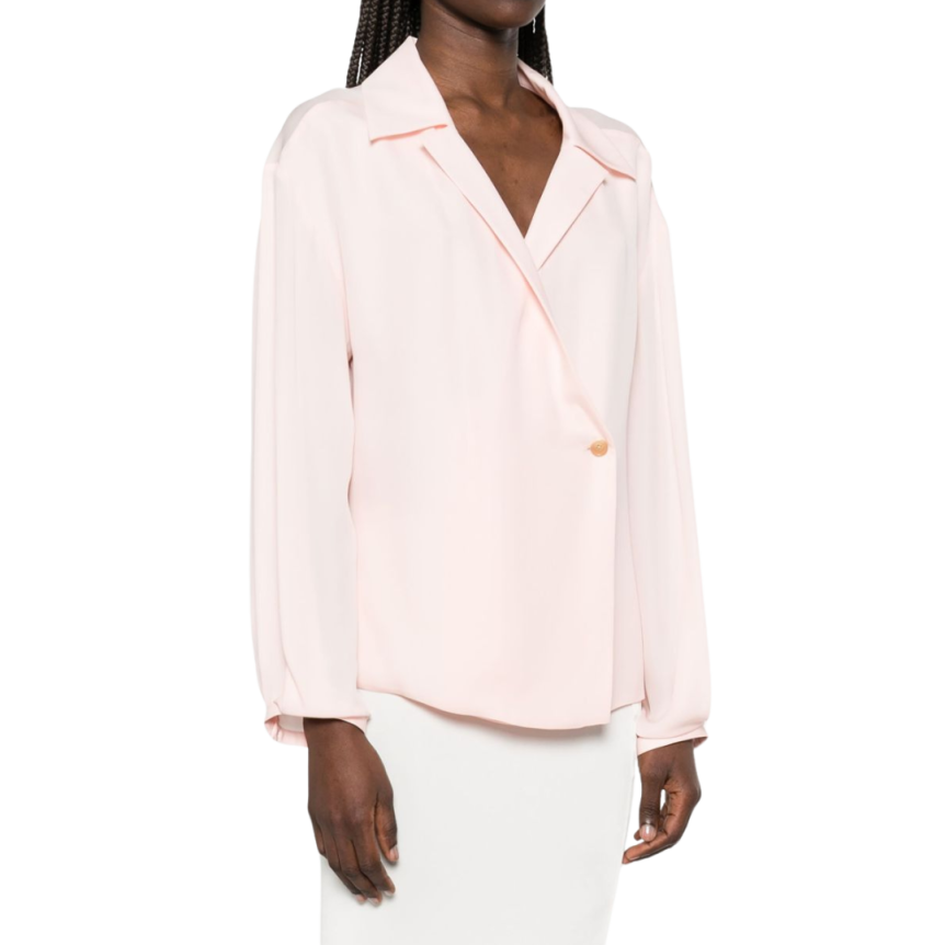 Blouse croisée KHAITE Ashton cache cœur popeline coton rose pale