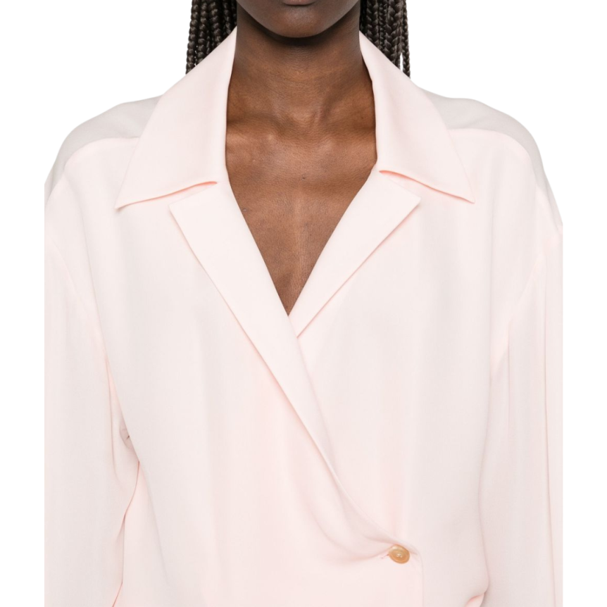 Blouse croisée KHAITE Ashton cache cœur popeline coton rose pale