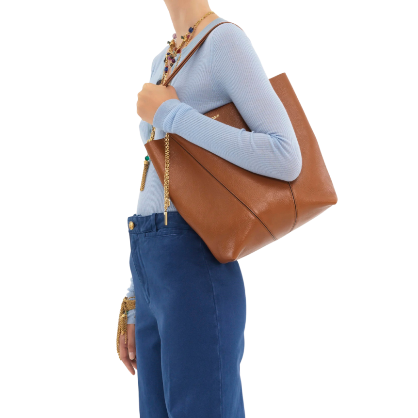 Grand sac cabas CHLOE Spin cuir camel charms métal doré