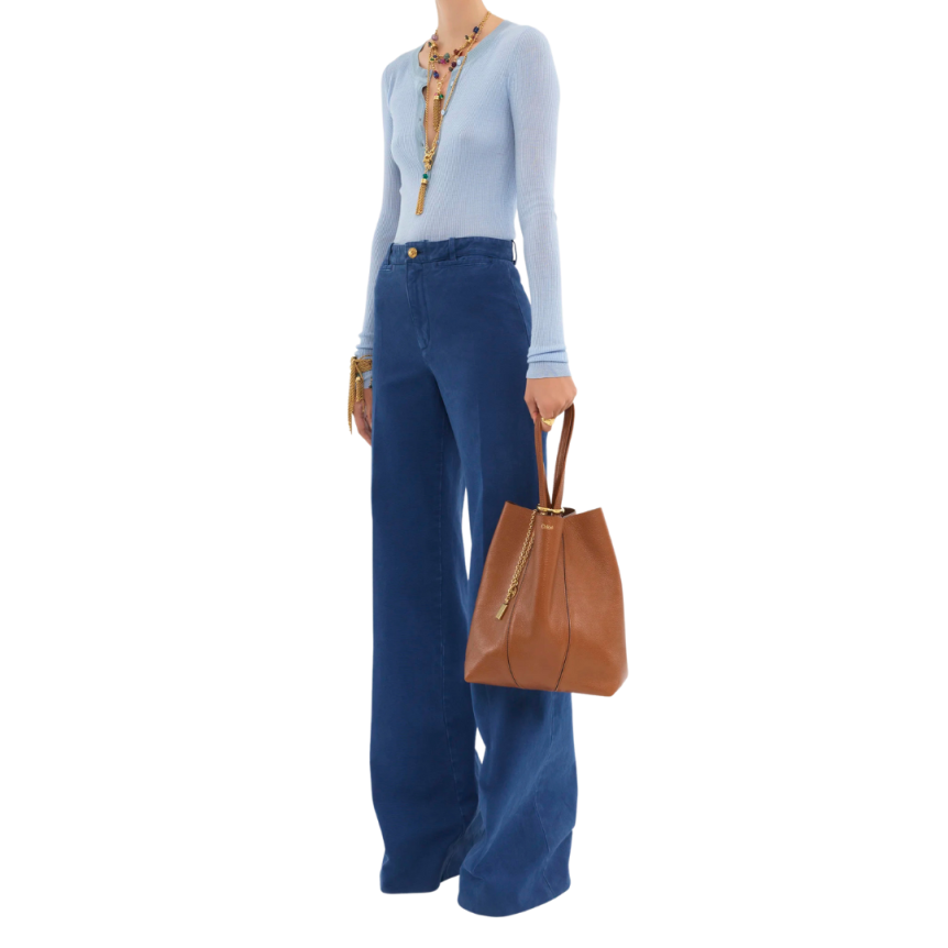 Grand sac cabas CHLOE Spin cuir camel charms métal doré