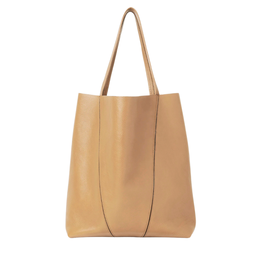 Grand sac cabas CHLOE Spin cuir beige jaune charms métal doré