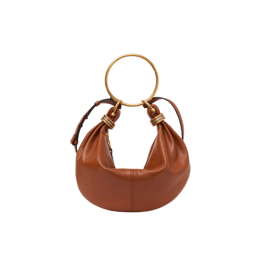 Petit sac hobo CHLOE Bracelet bag cuir grainé marron camel