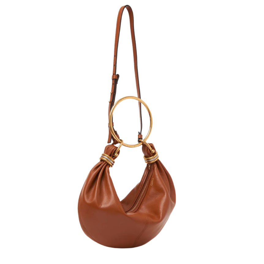 Petit sac hobo CHLOE Bracelet bag cuir grainé marron camel