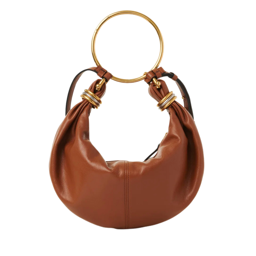 Petit sac hobo CHLOE Bracelet bag cuir grainé marron camel